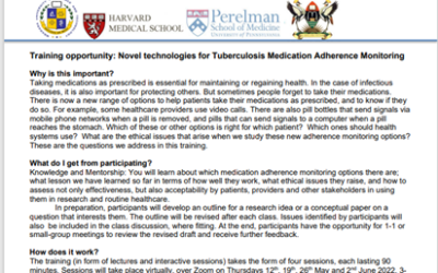 Training Opportunity: Novel Technologies for Tuberculosis Medication Adherence Monitoring